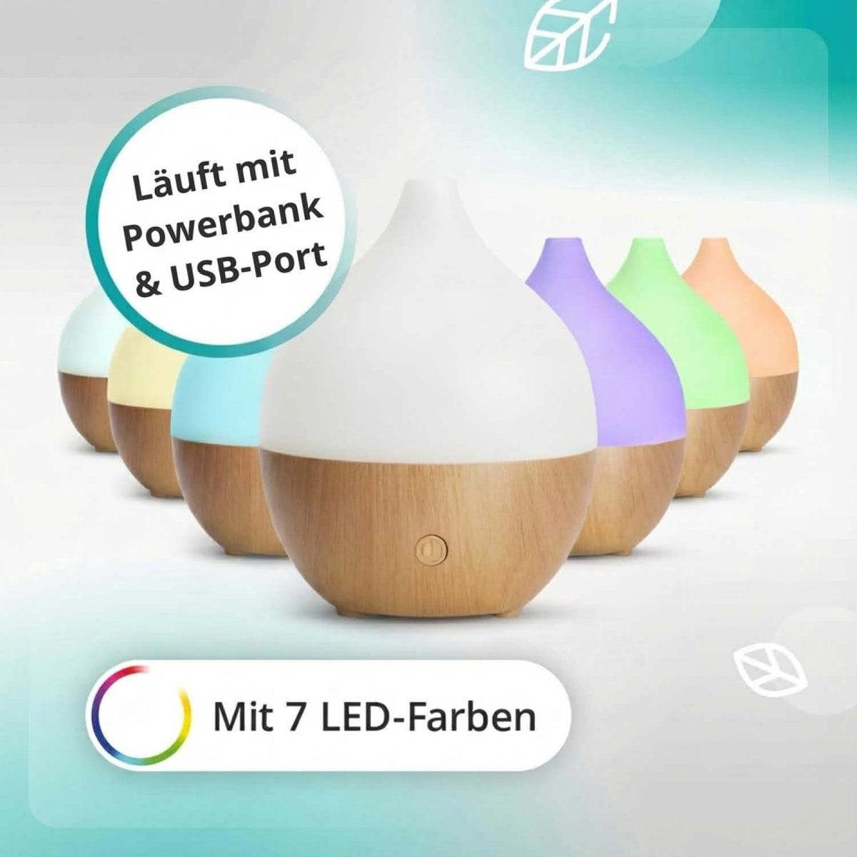 Kompakter Aroma USB Diffuser mit LED für ätherische Öle, 100 ml