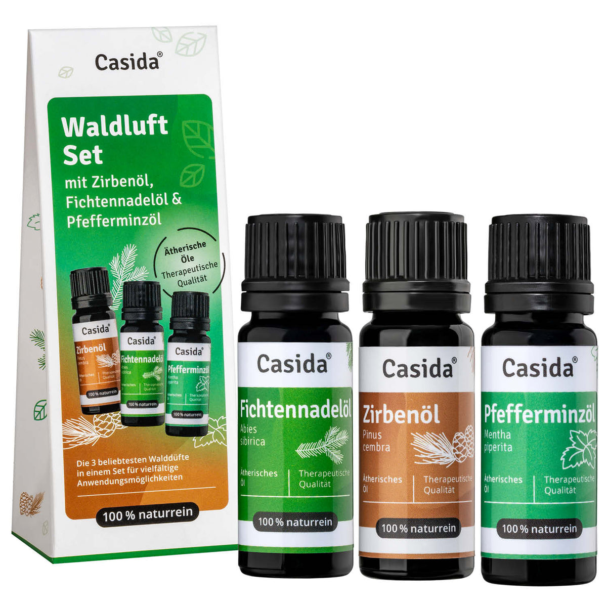 Waldluft Set - Ätherische Öle Set mit Fichtennadel-, Zirben-, & Pfefferminzöl