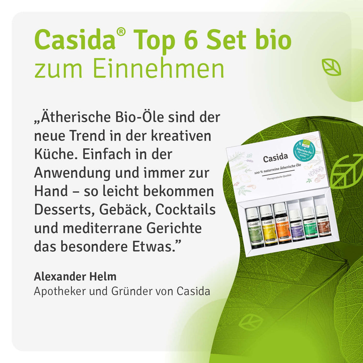 TOP 6 Ätherische Öle in Bio-Qualität – innerlich zum Einnehmen Casida