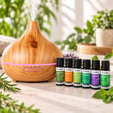 Aroma Diffuser in Wood Look with Top 6 Essential Oils Set