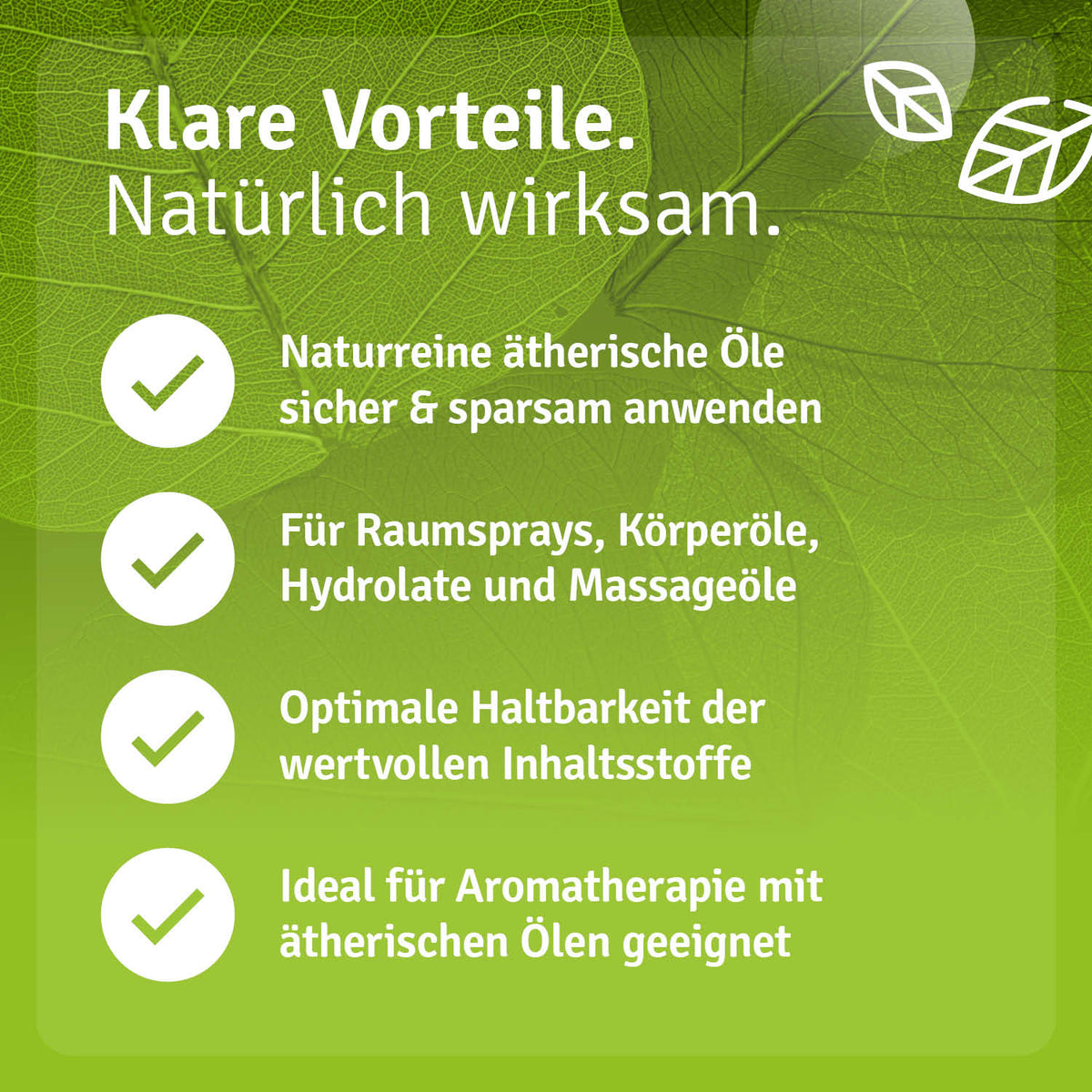 Aromatherapie Profi Set featuring essential oils and usage instructions on a green leaf background.
