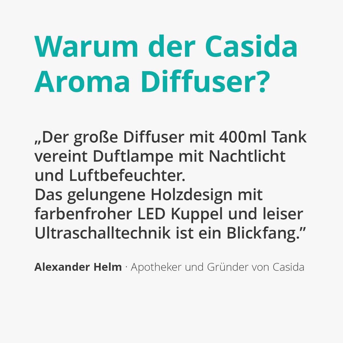 Hochwertiger Aroma Diffuser für ätherische Öle mit LED Licht Casida