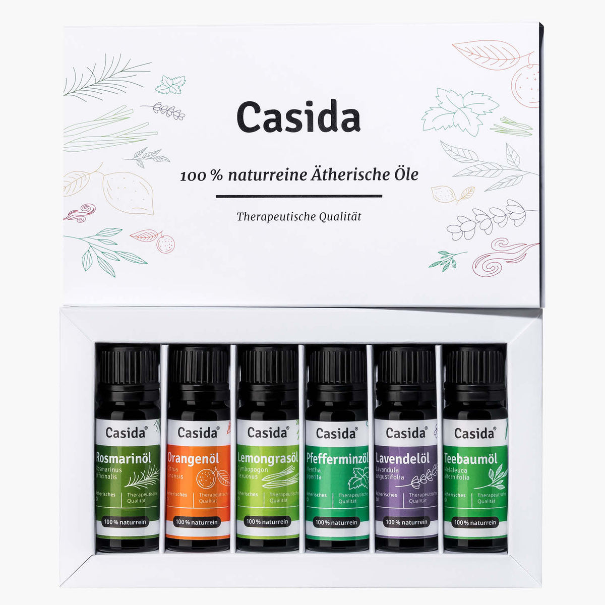 Casida TOP 6 Ätherische Öle Set (je 10 ml) 16247292 Aromatherapie Aromapflege Lemongras Pfefferminz Lavendel Orange Rosmarin Teebaum