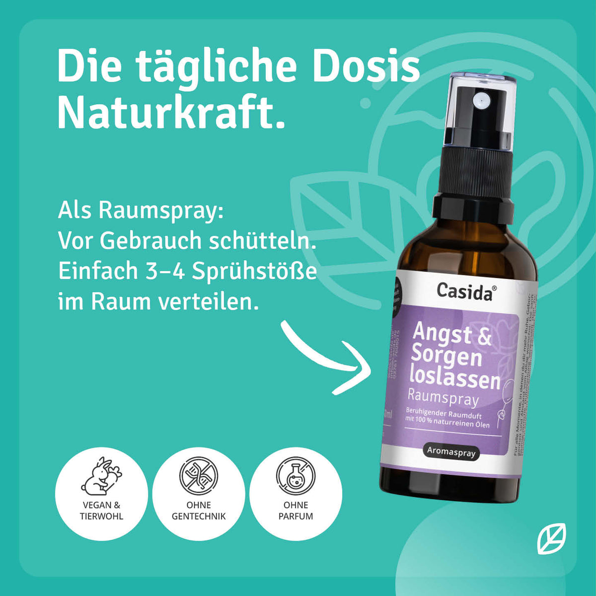 Anwendungshinweise für Casida Angst & Sorgen loslassen Raumspray zum Versprühen im Raum