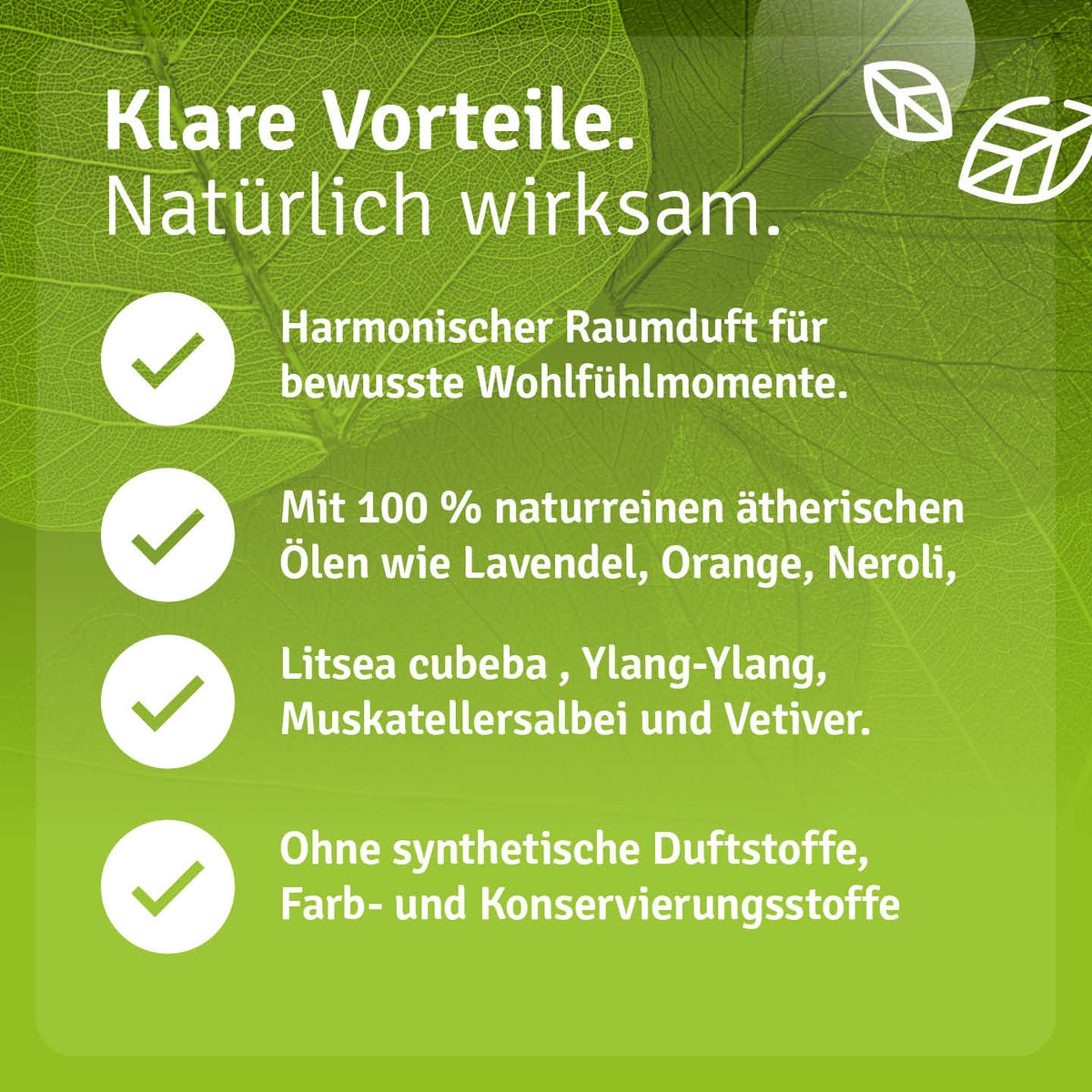 Infografik zu den enthaltenen ätherischen Ölen in Casida Angst & Sorgen loslassen Raumspray