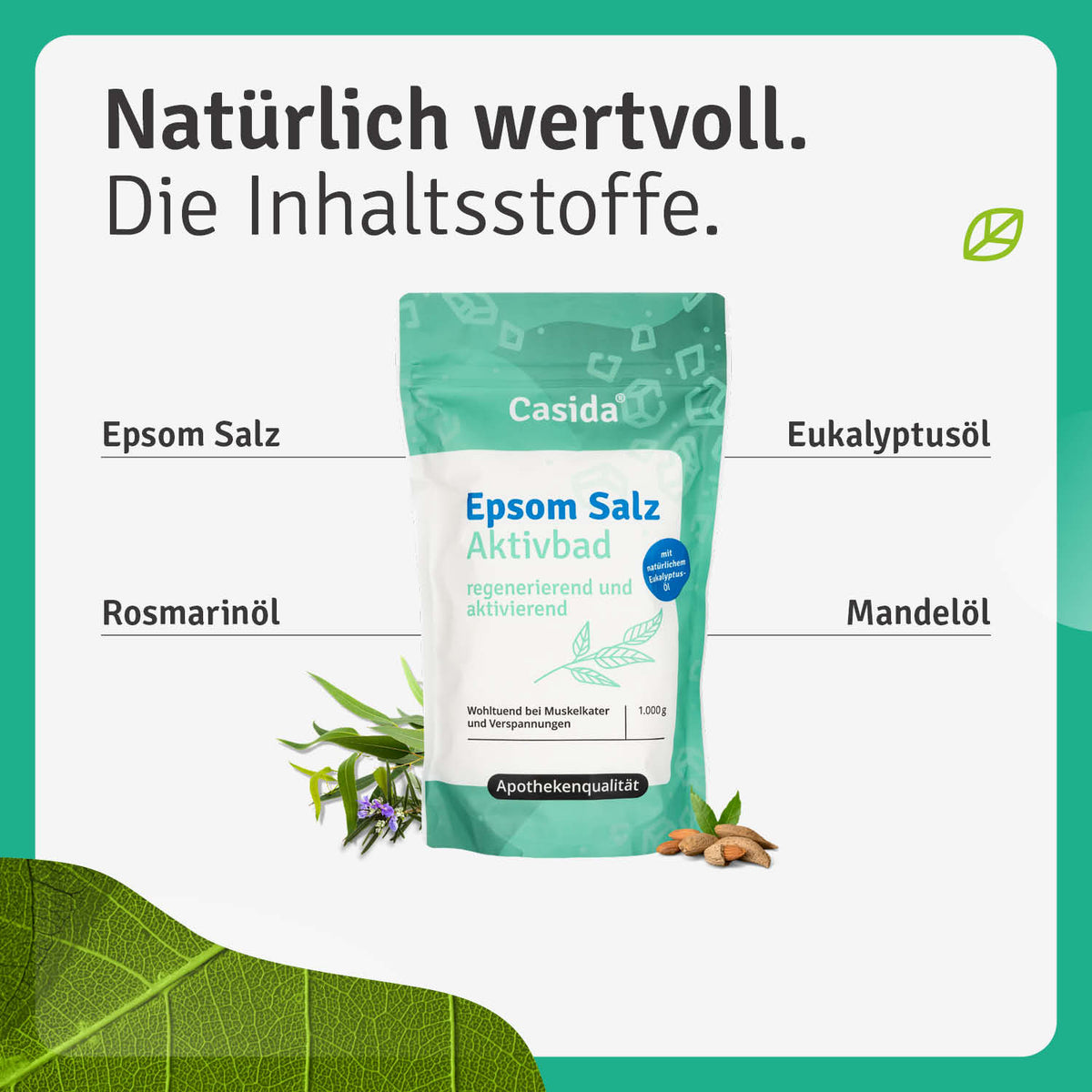 Epsom Salz Aktivbad mit Eukalyptus und Rosmarin Inhalt
