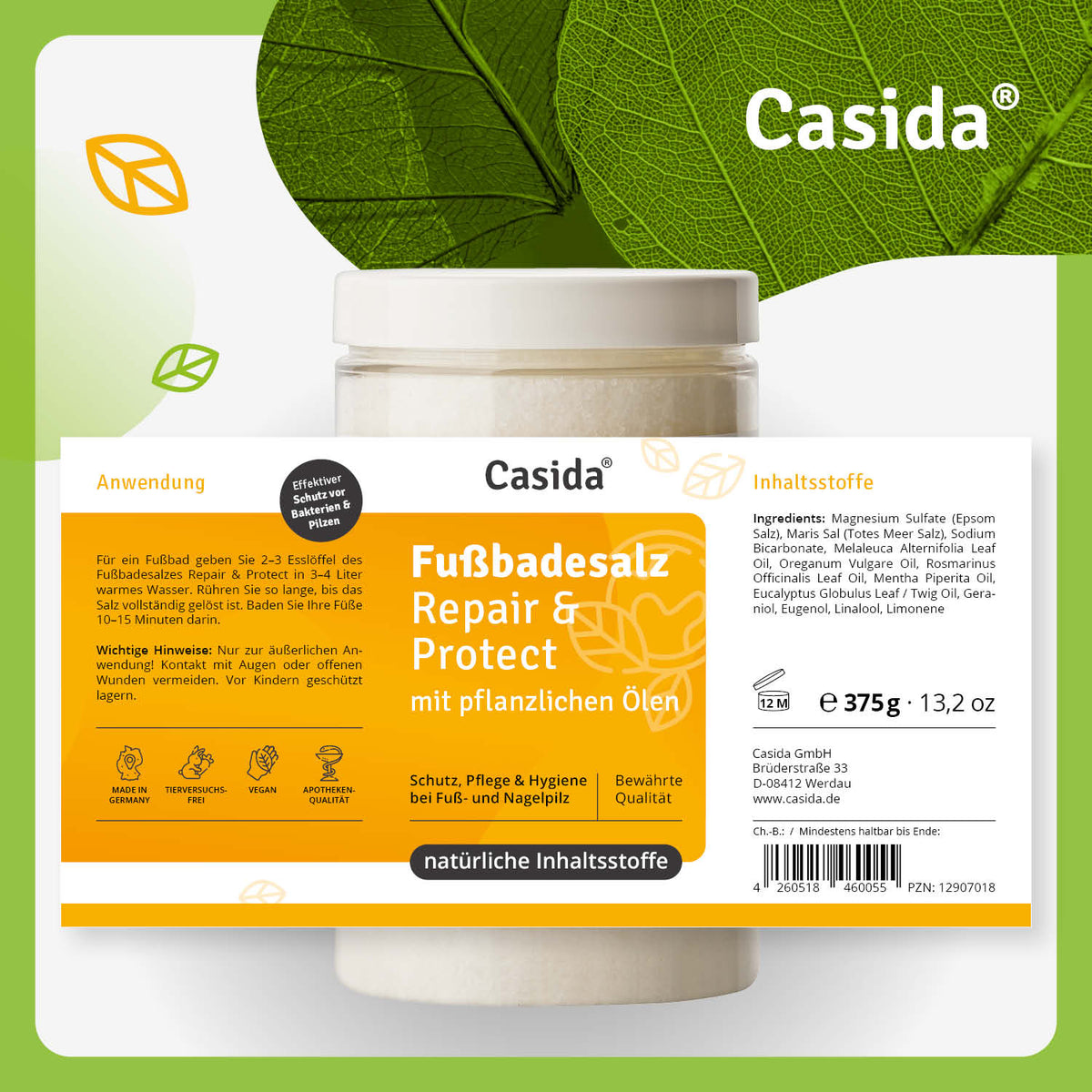 Fußbadesalz Repair & Protect Etikett