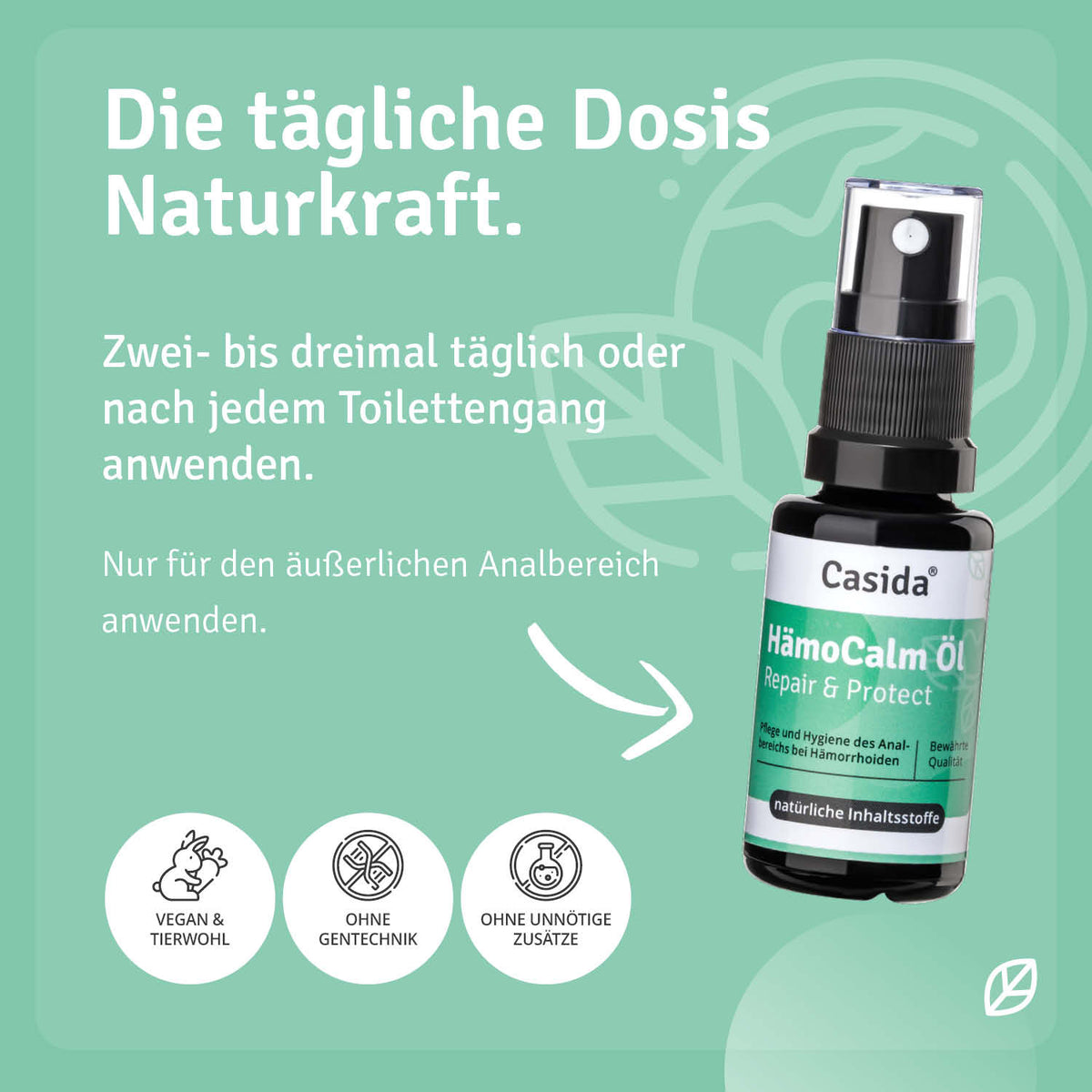 HämoCalm Öl Spray bei Afterjucken Anwendung