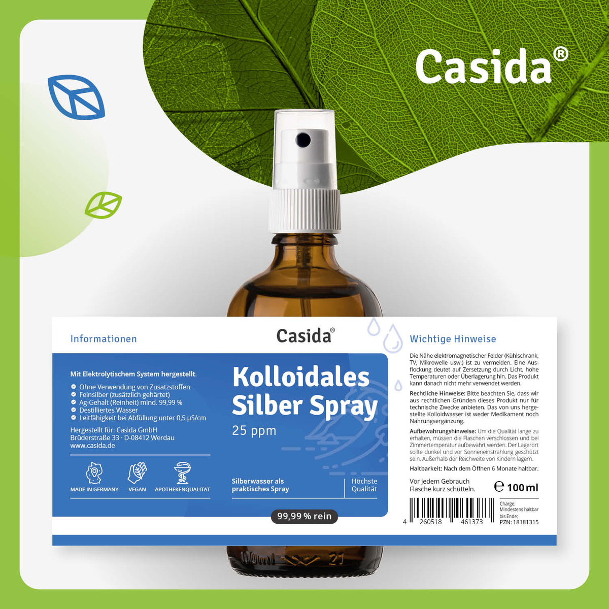 Kolloidales Silber Spray 25 ppm Etikett