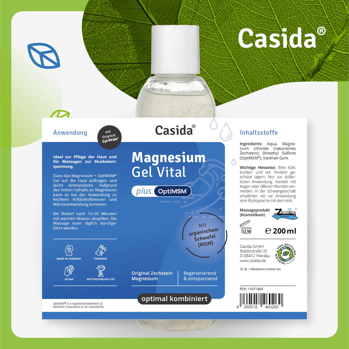 Magnesium + MSM Gel Vital Etikett