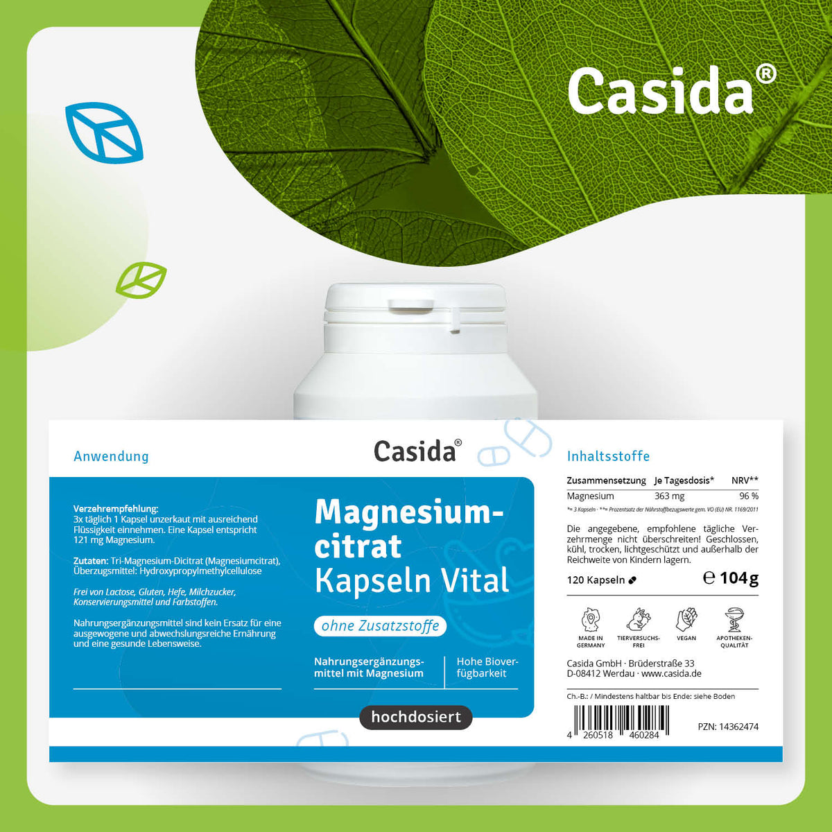 Magnesiumcitrat Kapseln Vital Etikett