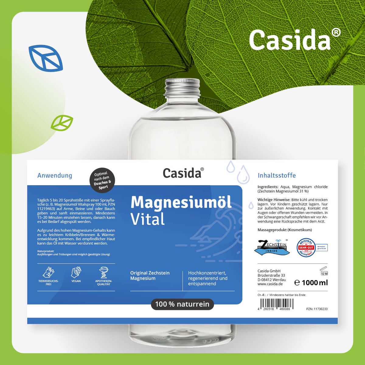Magnesiumöl 1000 ml Vital Zechstein Etikett
