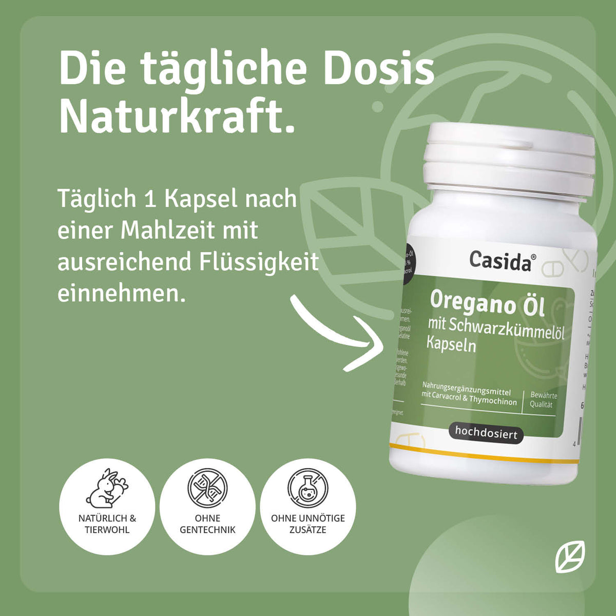 Einnahmehinweise für Casida Oregano-Öl mit Schwarzkümmelöl Kapseln