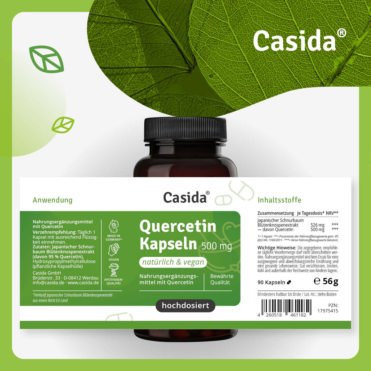Quercetin Kapseln 500 mg Etikett