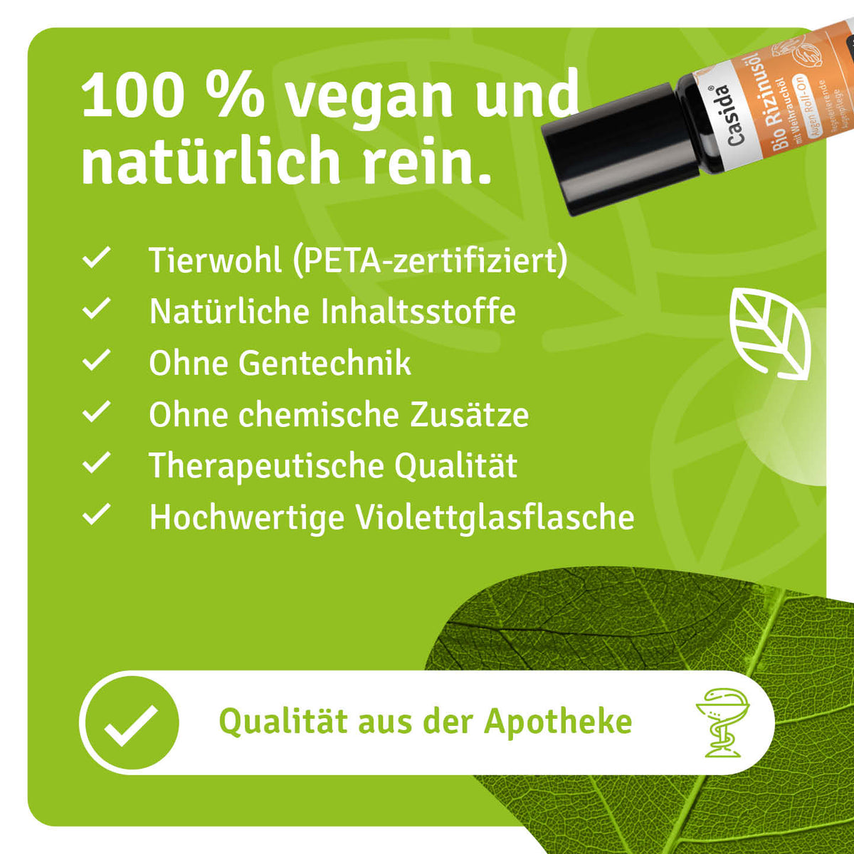 Bio Rizinusöl Augen Roll on in a violet glass bottle with a black applicator, featuring natural and vegan labels.