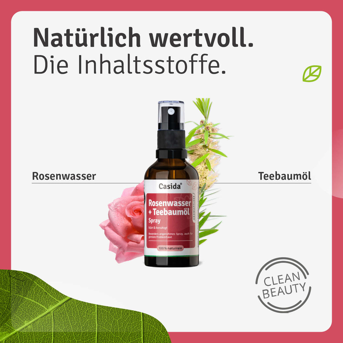 Rosenwasser + Teebaumöl Spray Inhalt