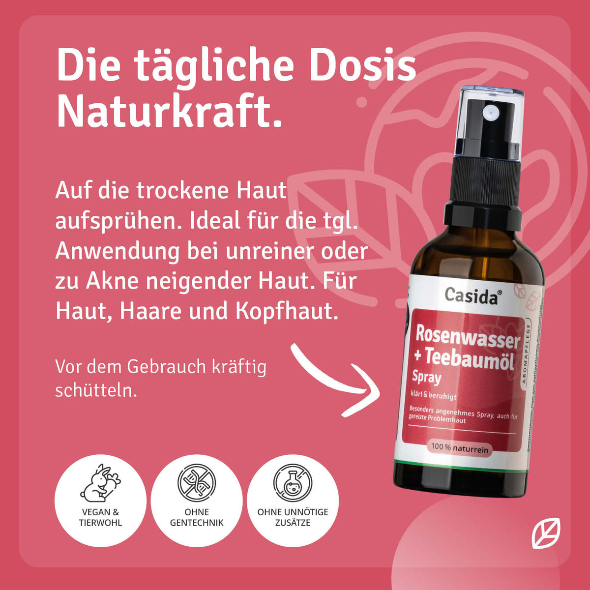 Rosenwasser + Teebaumöl Spray Anwendung