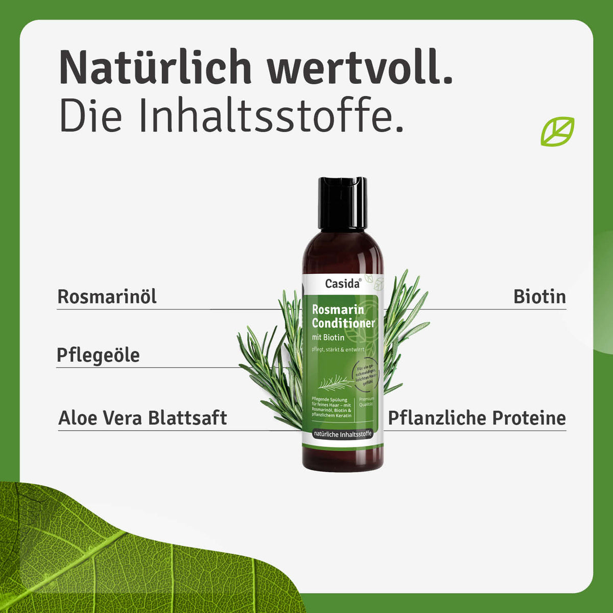 Rosmarin shampoo and conditioner set with biotin, featuring green packaging and rosemary illustrations on a white background.