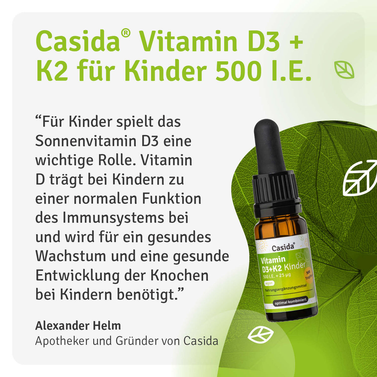 Vitamin D3+ K2 Tropfen für Kinder Vegan Casida
