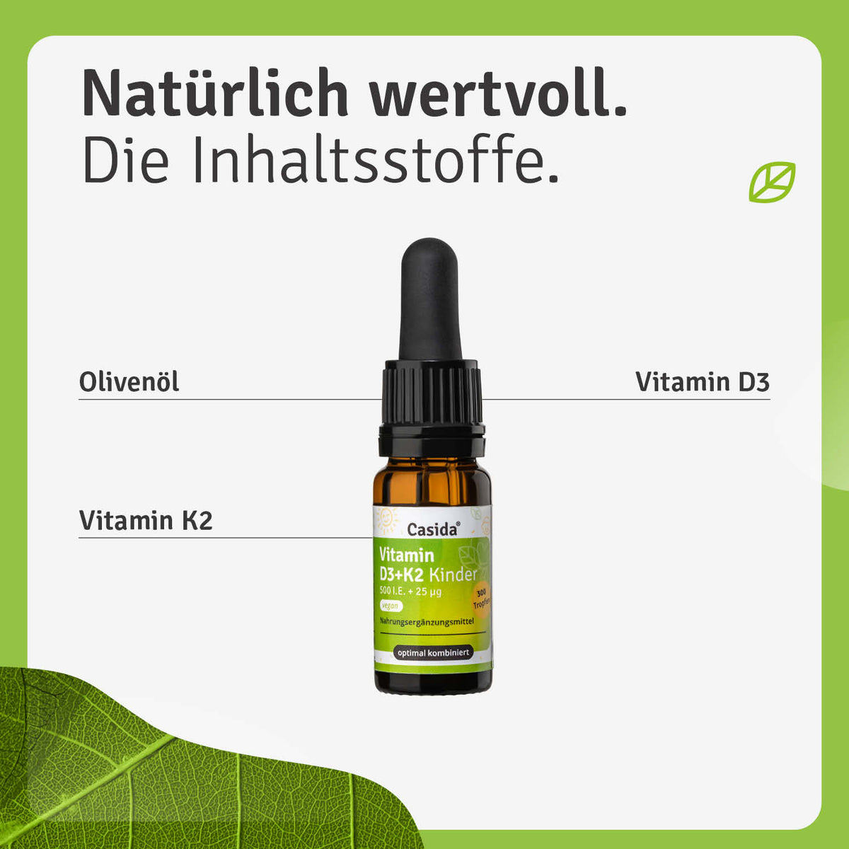 Vitamin D3+ K2 Tropfen für Kinder Vegan Inhalt