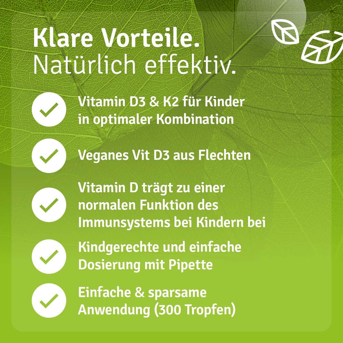 Vitamin D3+ K2 Tropfen für Kinder Vegan Vorteile