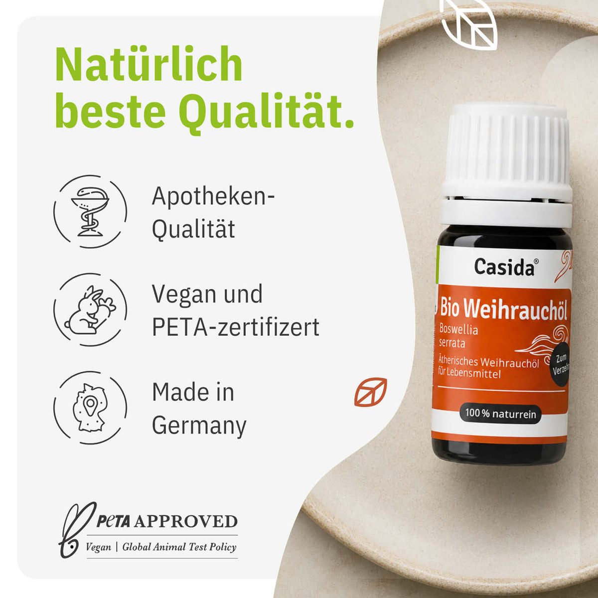 Casida Bio Weihrauchöl mit Angaben zu veganer Rezeptur und Herstellung in Deutschland