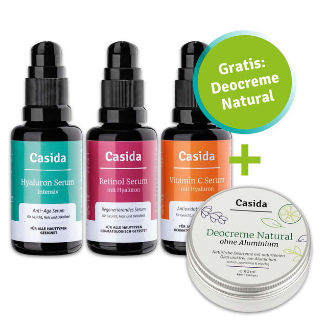 Anti Aging Set Hyaluron Serum Intensiv Retinol Serum Vitamin C Serum plus Gratis Deocreme