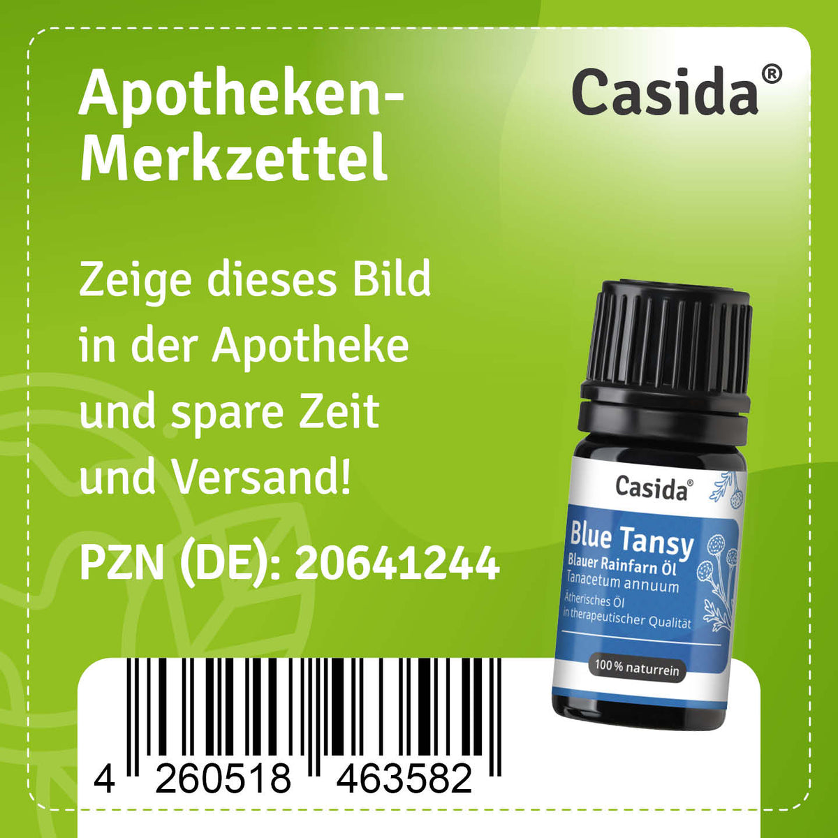 Apotheken-Merkzettel für Casida Blue Tansy Blauer Rainfarn Öl, PZN 20641244