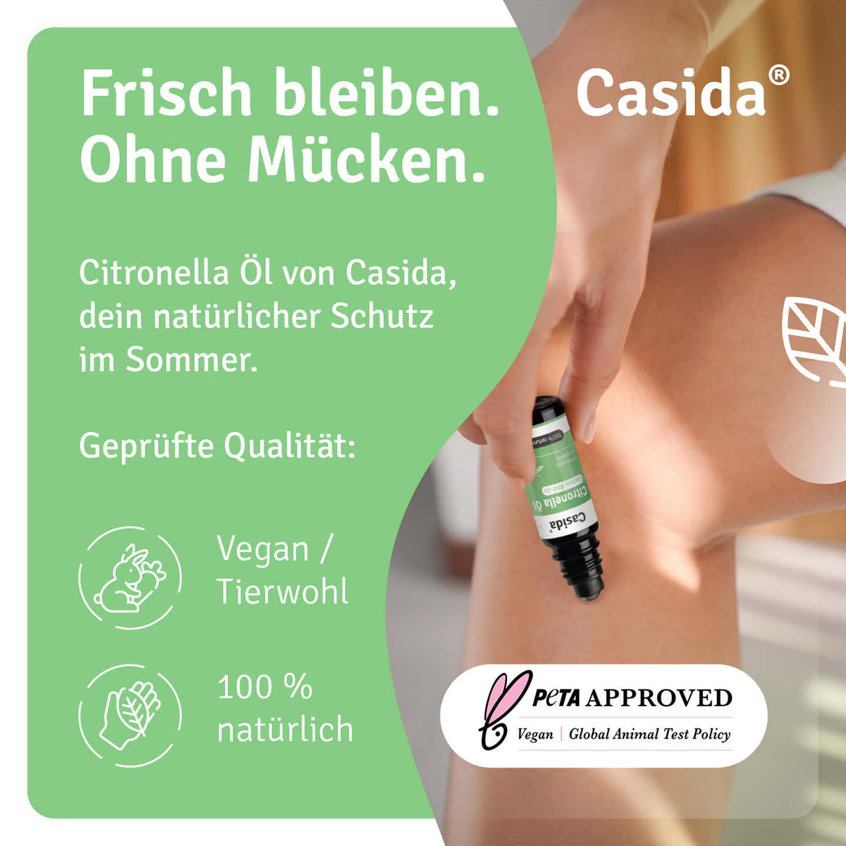 Casida Citronella Outdoor Roll-On wird auf die Haut aufgetragen