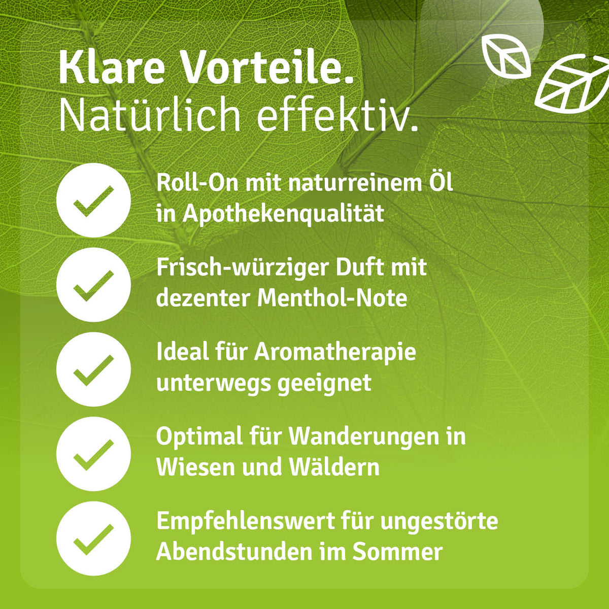Infografik zu Duft und Einsatzgebieten von Casida Citronella Outdoor Roll-On