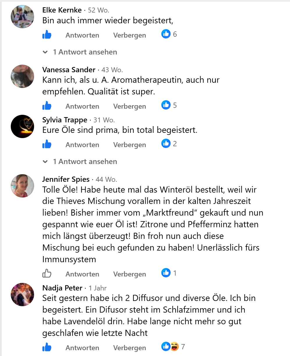 Screenshot von Facebook-Kommentaren zu Erfahrungen mit Casida Produkten.