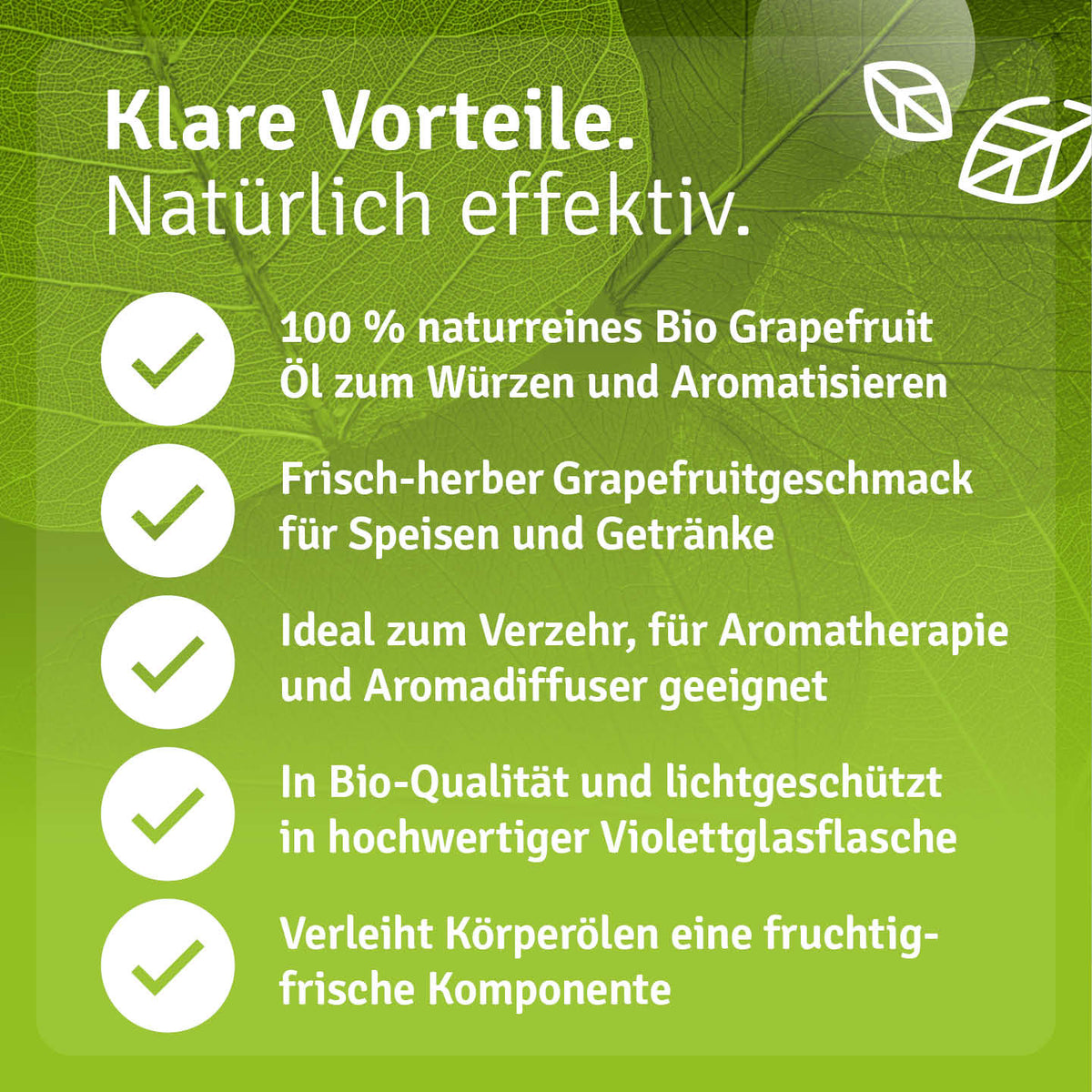 Infografik zu Geschmack und Verwendung von Casida Bio Grapefruitöl