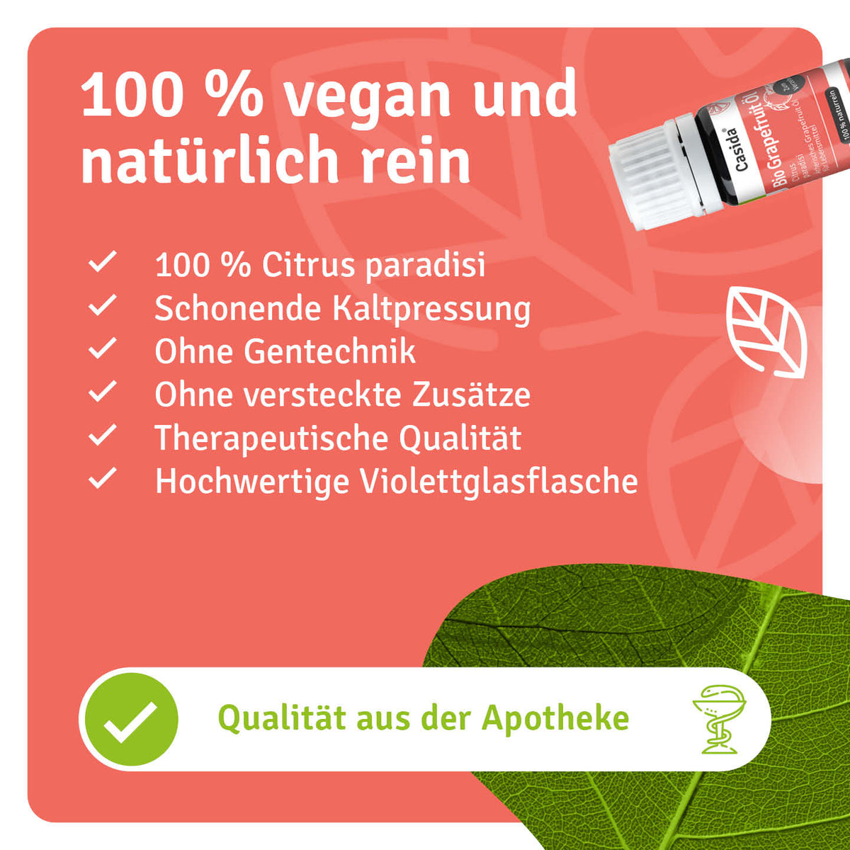 Casida Bio Grapefruitöl mit Angaben zu Citrus paradisi, Kaltpressung und Violettglasflasche