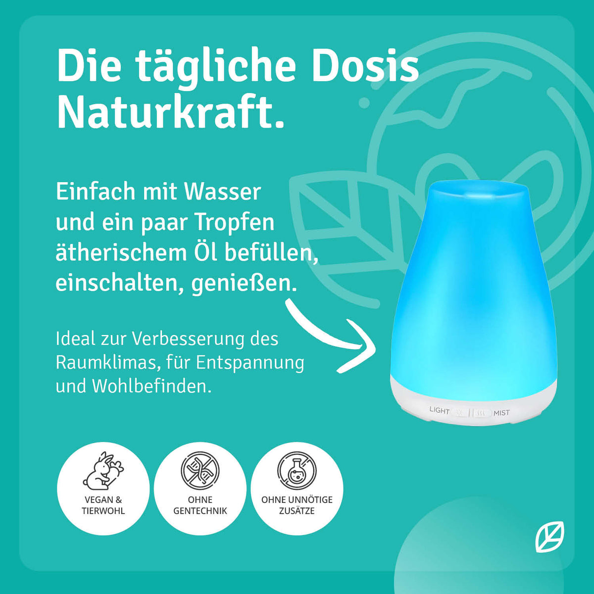 Anleitung zum Befüllen des kompakten Casida Aromadiffusers mit Wasser und ätherischem Öl