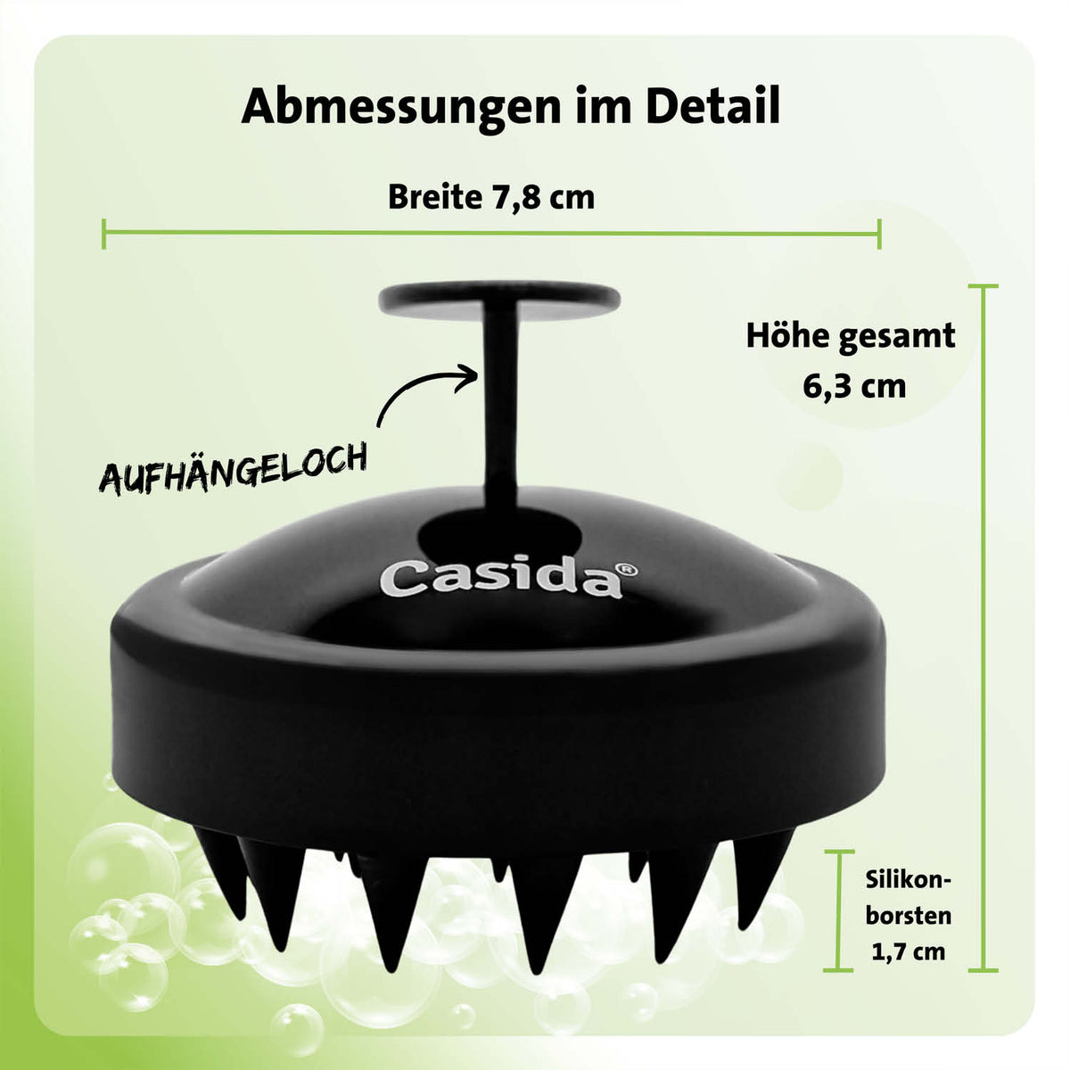 Kopfhaut Massagebürste mit Bürsten aus Silikon Maße
