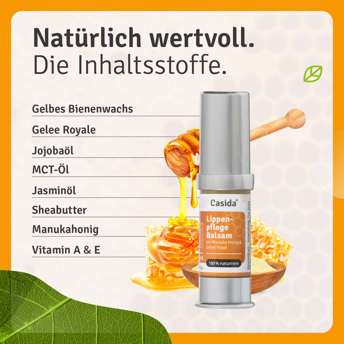 Lippenpflege Balsam mit Manuka Honig & Gelee Royale Inhalt