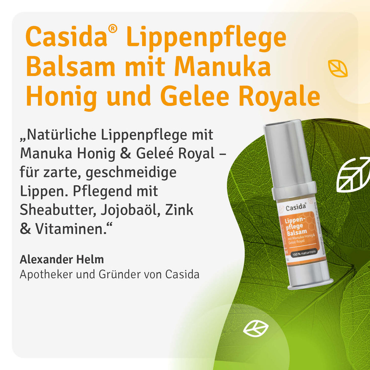 Lippenpflege Balsam mit Manuka Honig & Gelee Royale Casida