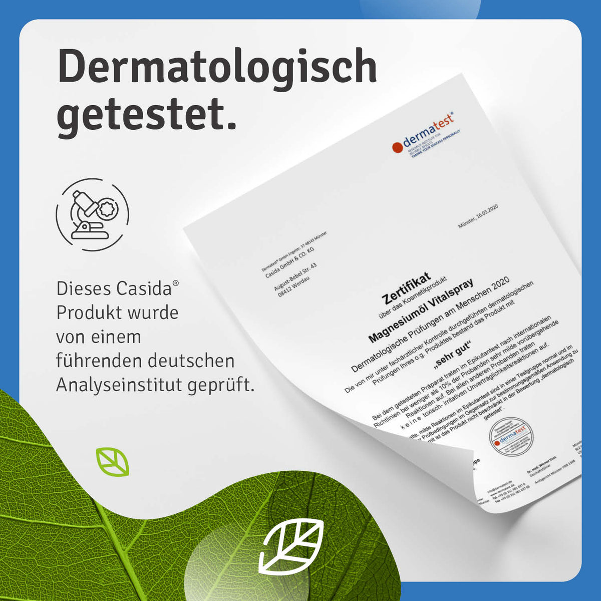 Zechstein Magnesiumöl Duo Magnesiumöl Vitalspray 100 ml Dermatest
