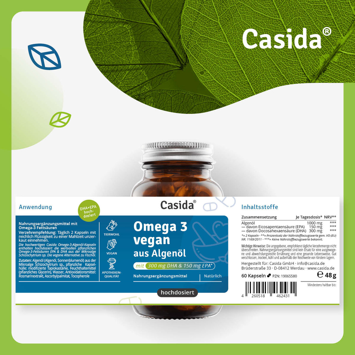 Omega 3 Vegan aus Algenöl Etikett