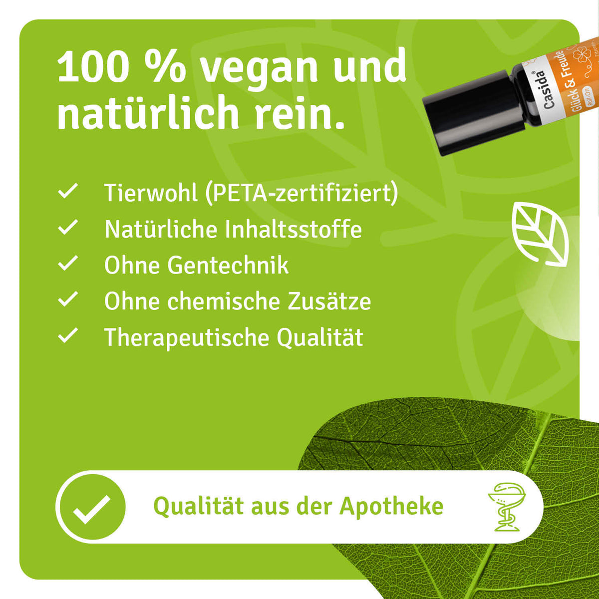 Glück & Freude roll-on for good mood, featuring a green label with vegan and natural ingredient highlights.