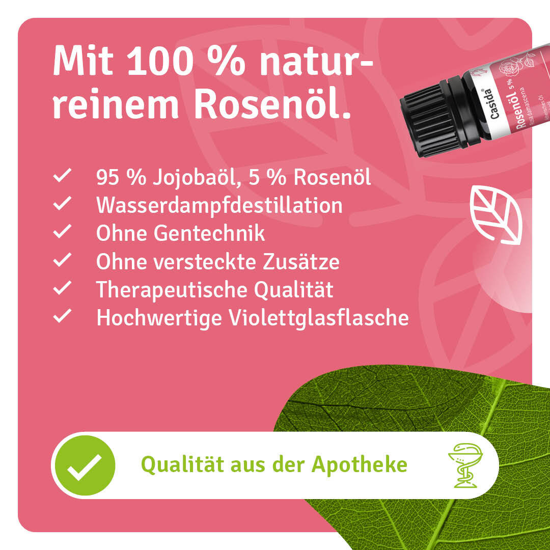 Zusammensetzung von Casida Rosenöl 5 %: 95 % Jojobaöl und 5 % Rosenöl