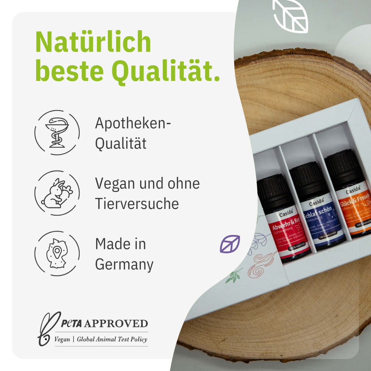 Casida TOP 6 Duftmischungen in Geschenkbox mit Hinweisen zu Herstellung und veganer Rezeptur
