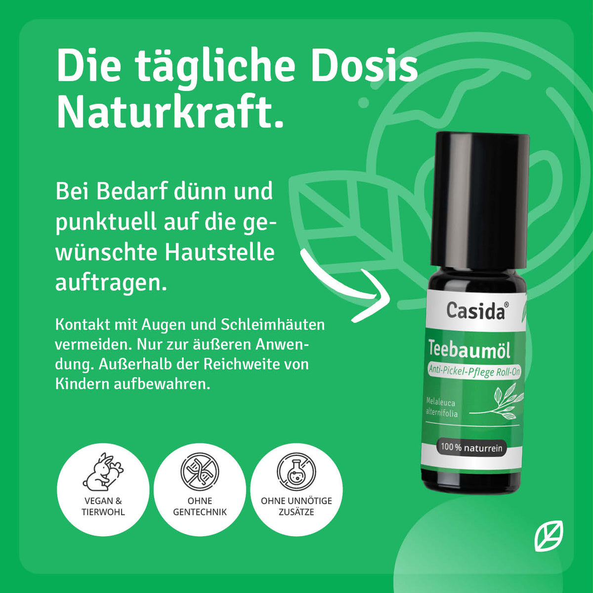 Anwendungs- und Sicherheitshinweise zur punktuellen Hautpflege mit Casida Teebaumöl Roll-On
