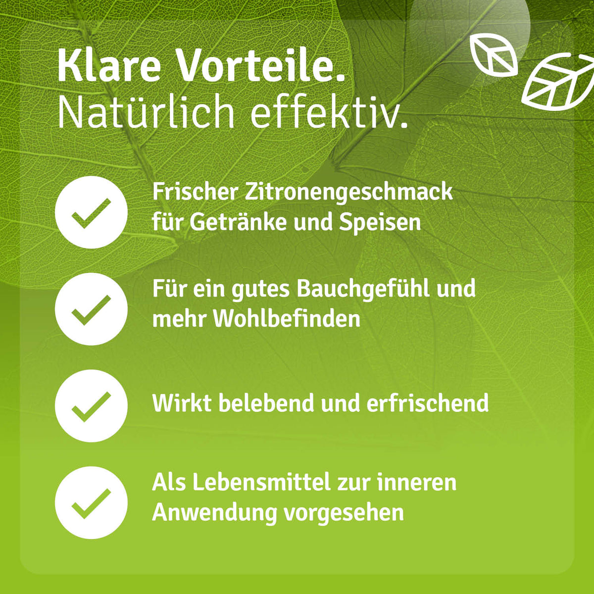 Infografik zu Geschmack und Verwendung von Casida Bio Zitronenöl als Lebensmittel