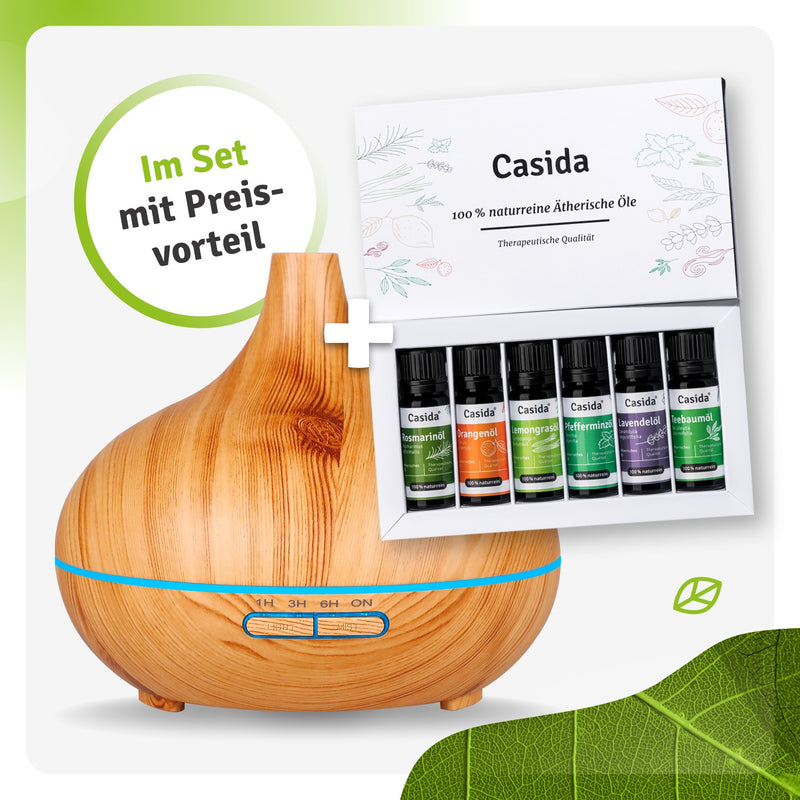 Aroma Diffuser in Wood Look with Top 6 Essential Oils Set