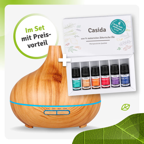 Aroma Diffuser in Holzoptik mit den Top 6 Duftmischungen als Set