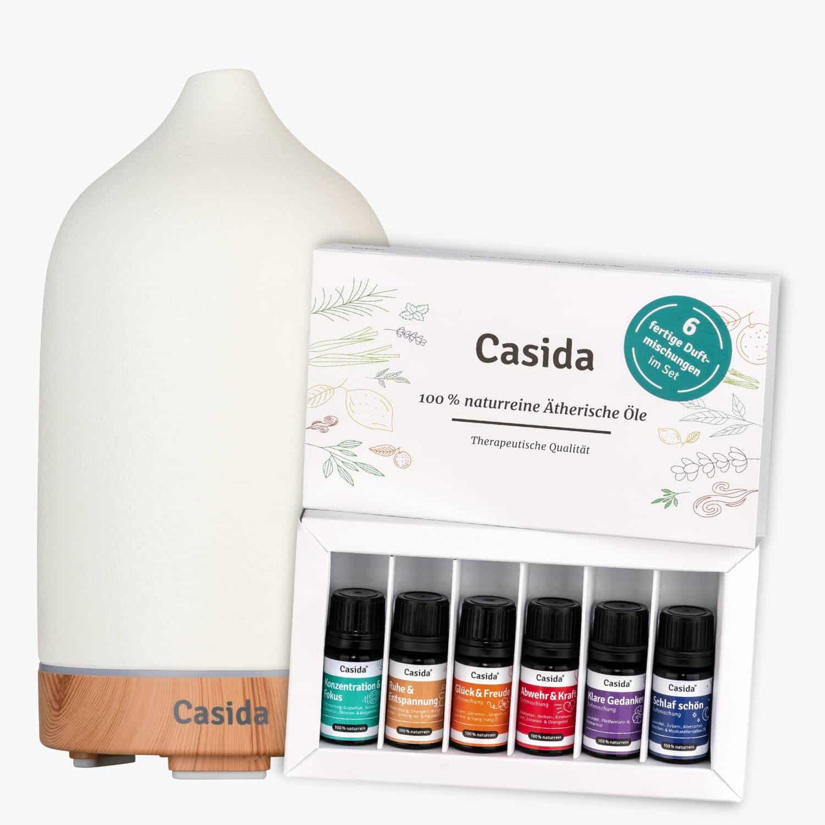 Keramik Diffuser holz-weiß mit Duftmischungen Set Casida