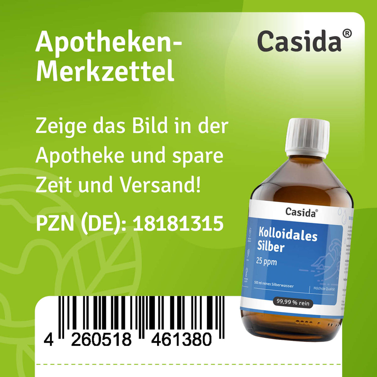 Kolloidales Silber 25ppm 500ml Apotheke