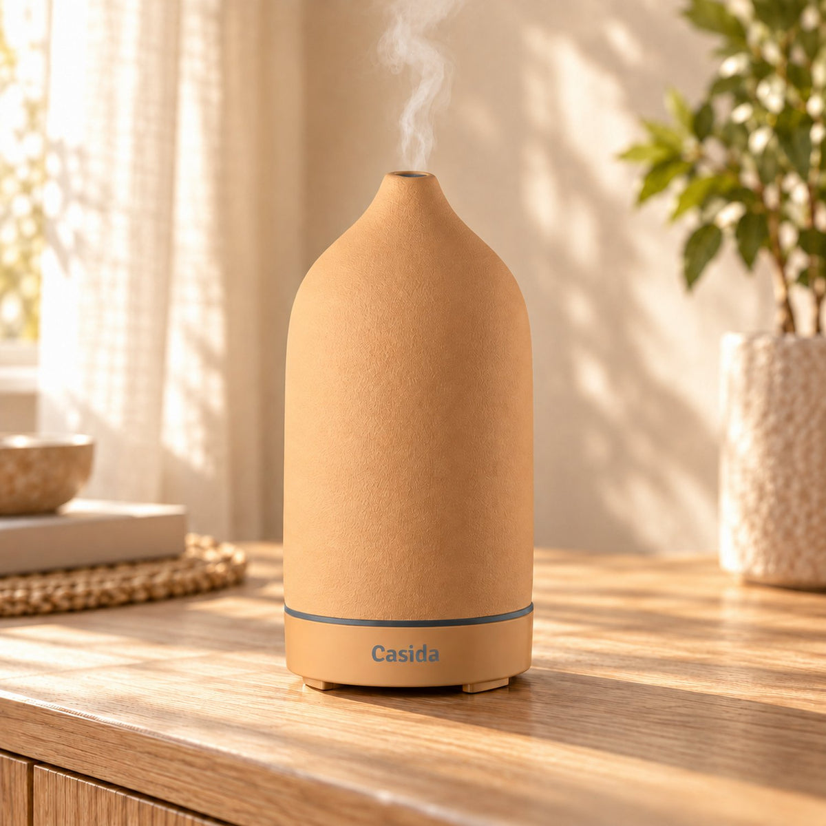 Moderner Keramik Aroma Diffuser in apricot mit LED-Beleuchtung