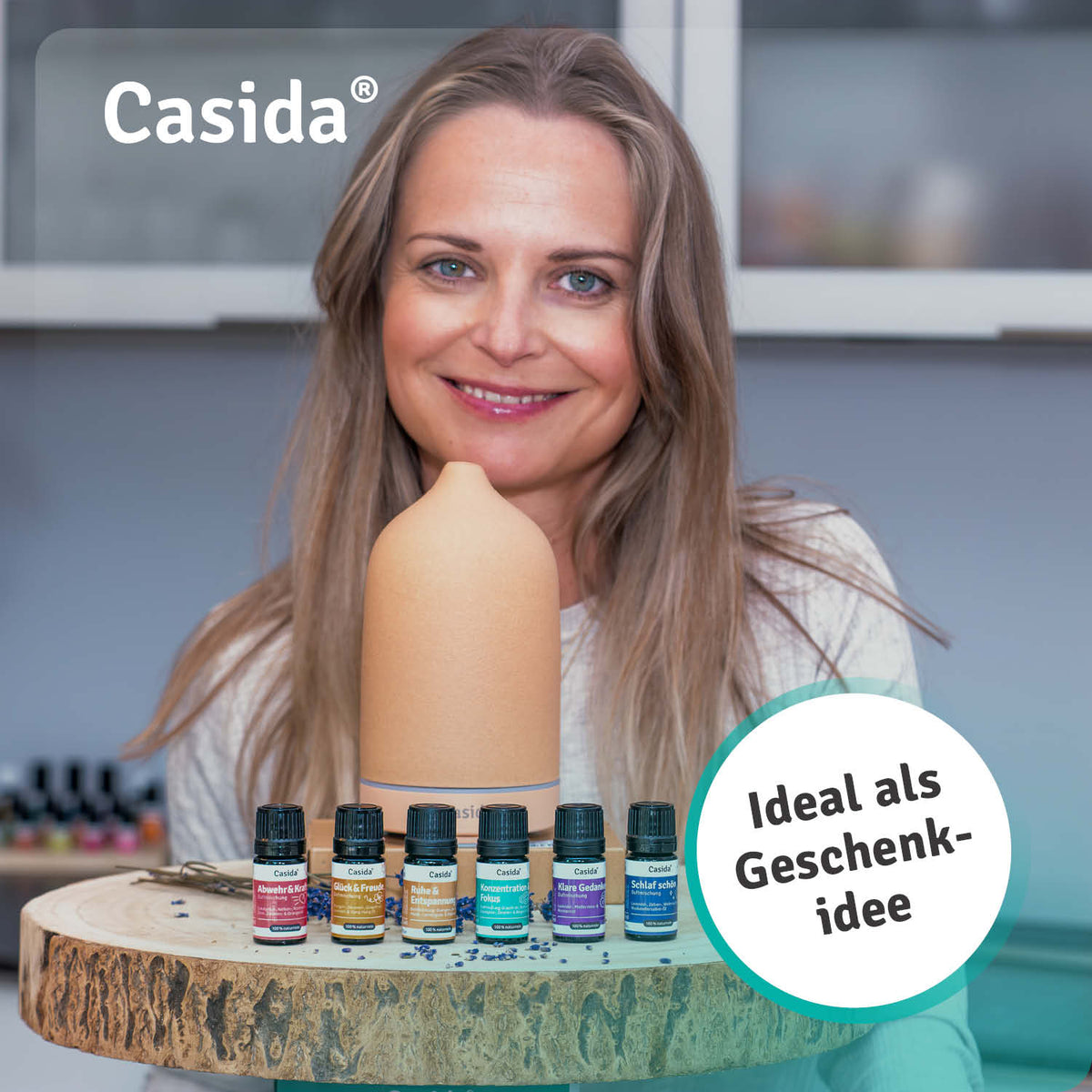 Moderner Keramik Aroma Diffuser in apricot mit LED-Beleuchtung Geschenkidee